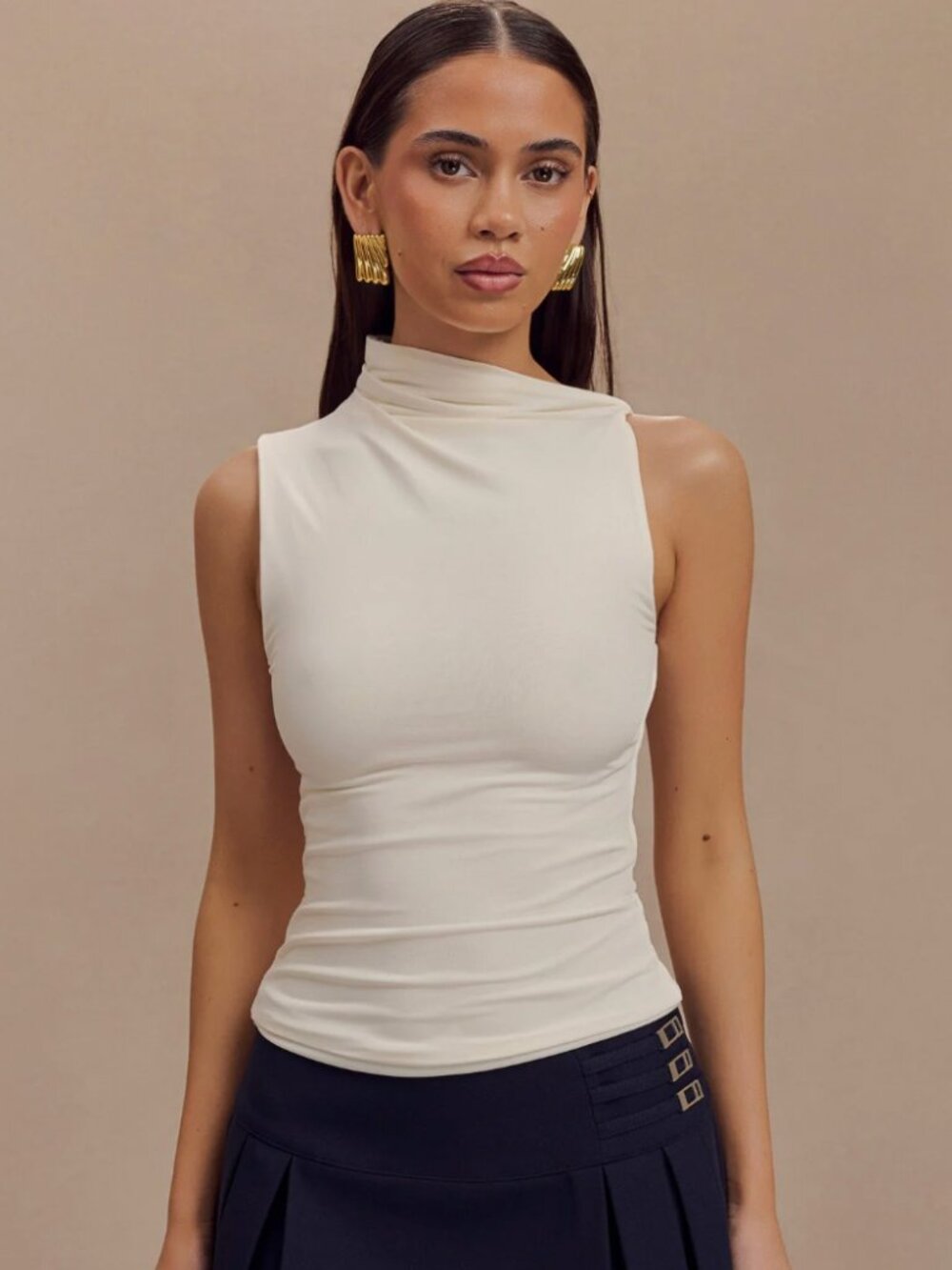 Hadleigh Sleeveless Slinky Top - Ivory